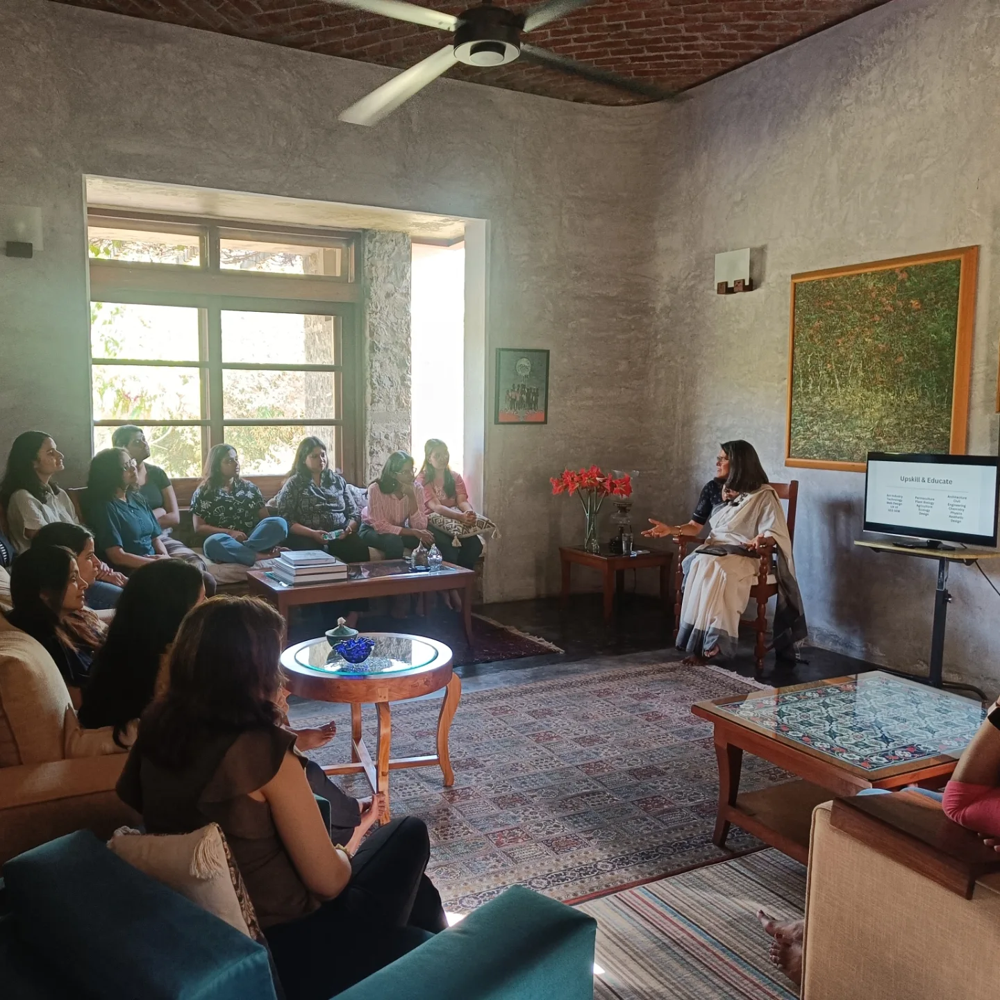 Manisha teaching regenerative farming to a workshop group