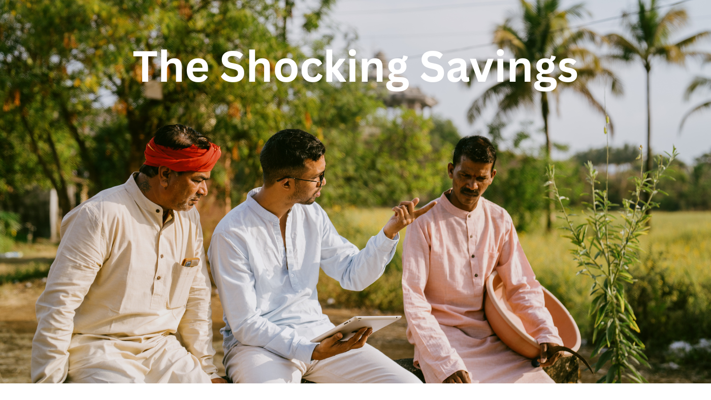 Indian farmer planning agricultural expenses with notebook and calculator in field